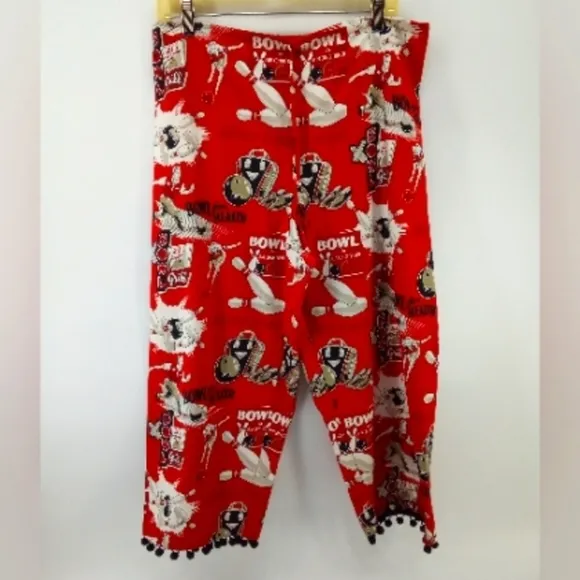 Taylor Maide Bowling Novelty Pins Grill Pom Pom Red Black Pajama Bottoms L