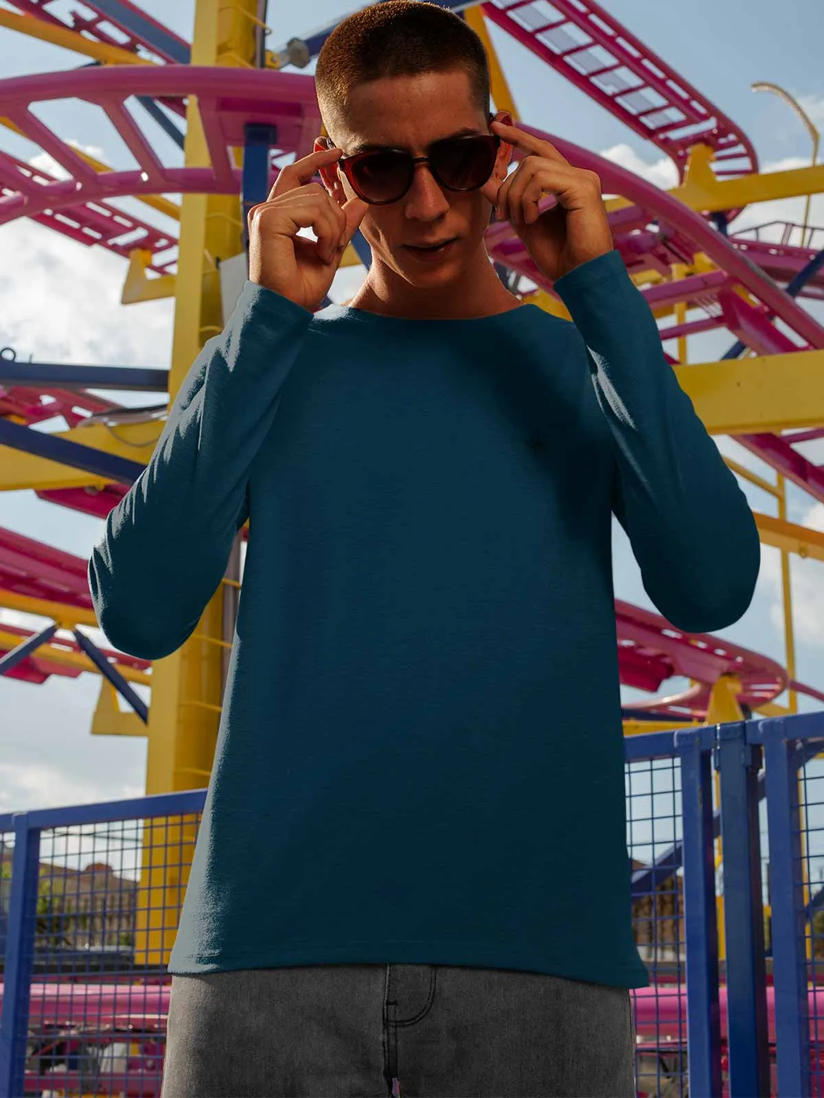 Teal Blue  | ACTION series | Full Sleeve T shirt for Men
