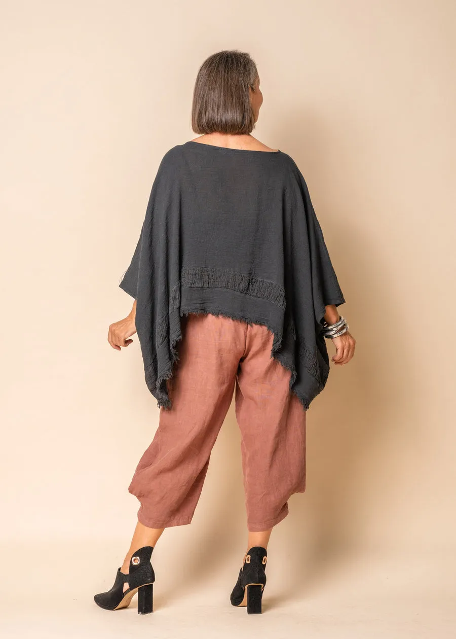 Teegan Linen Top In Charcoal - Imagine Fashion