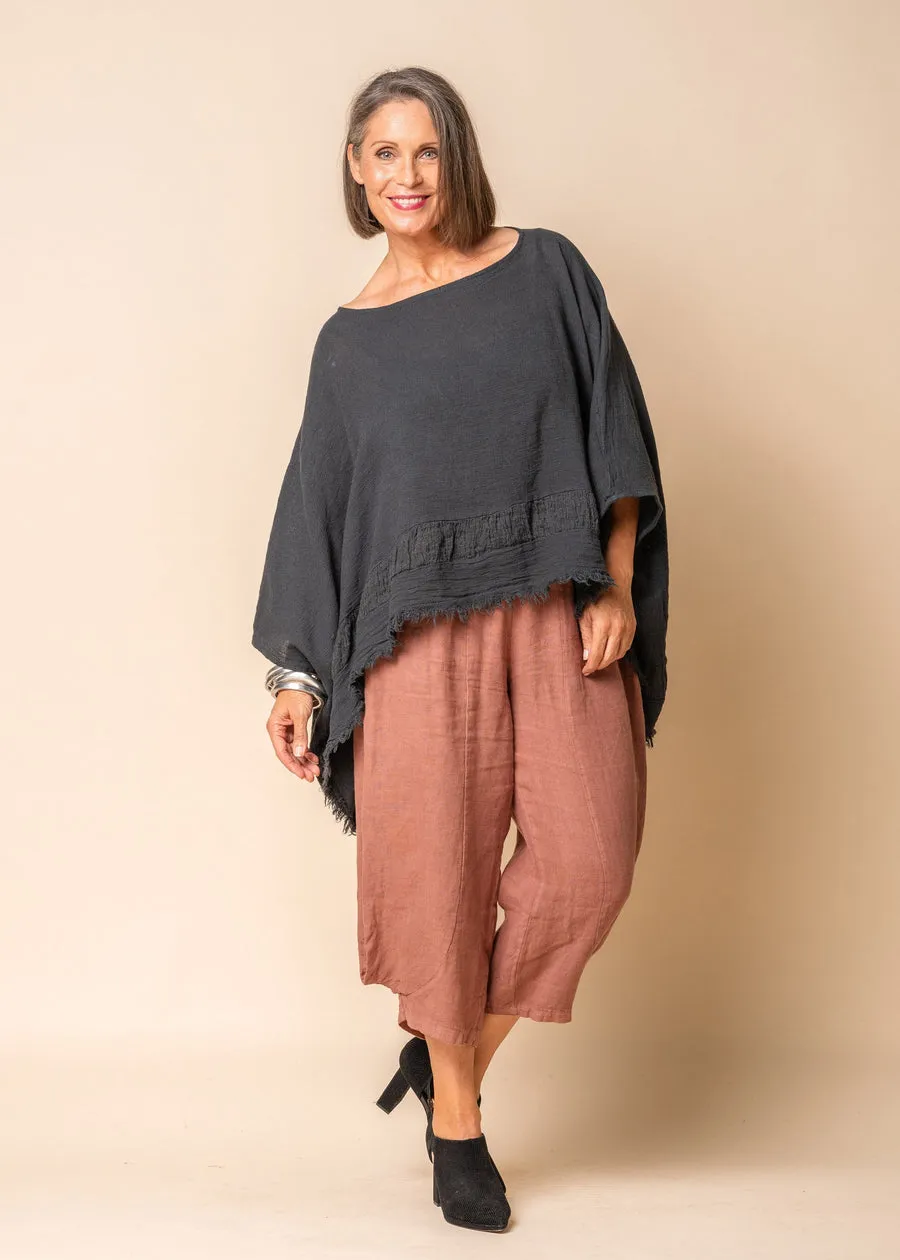 Teegan Linen Top In Charcoal - Imagine Fashion