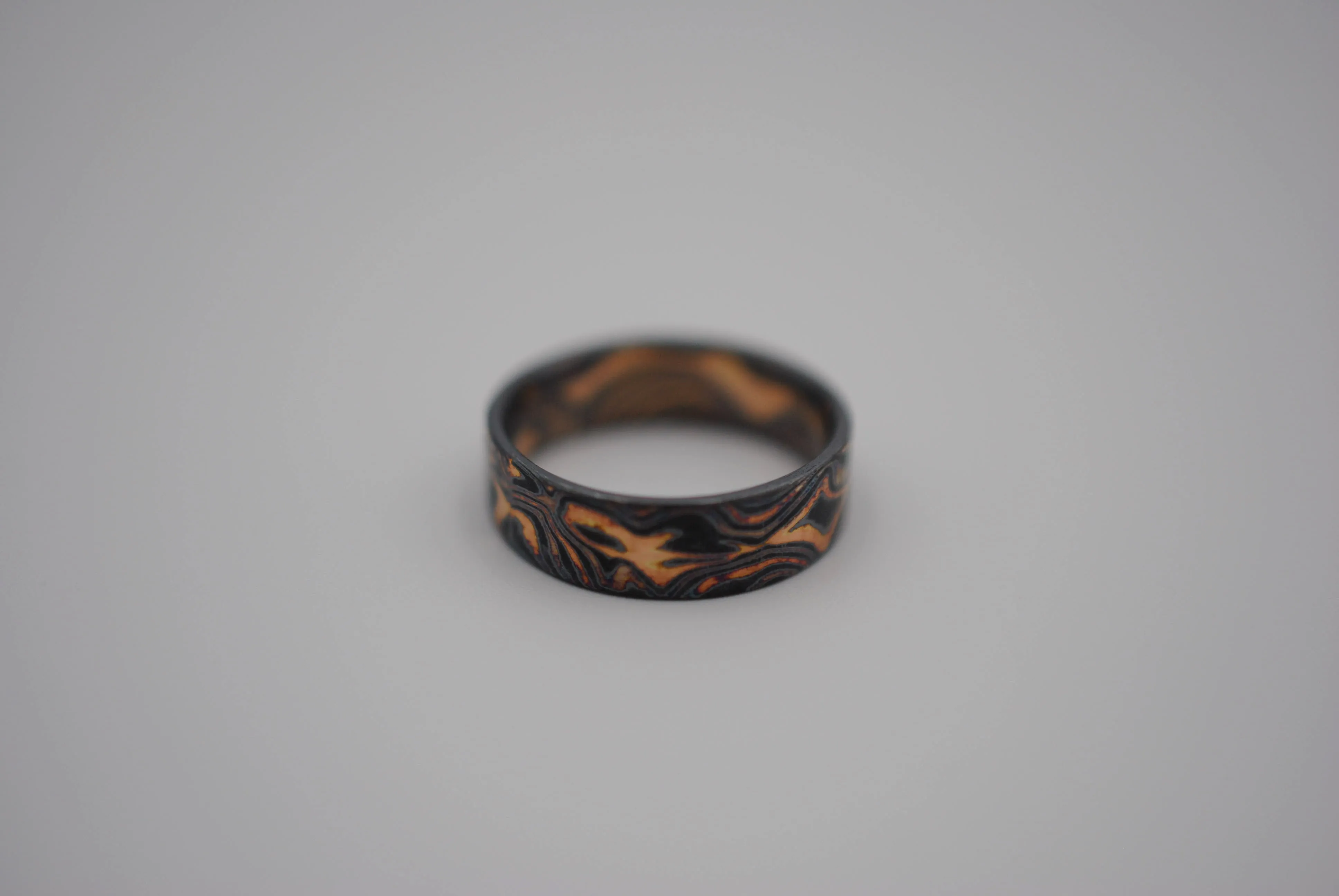 Three Tone Gold Mokume Gane Patina Womens Band