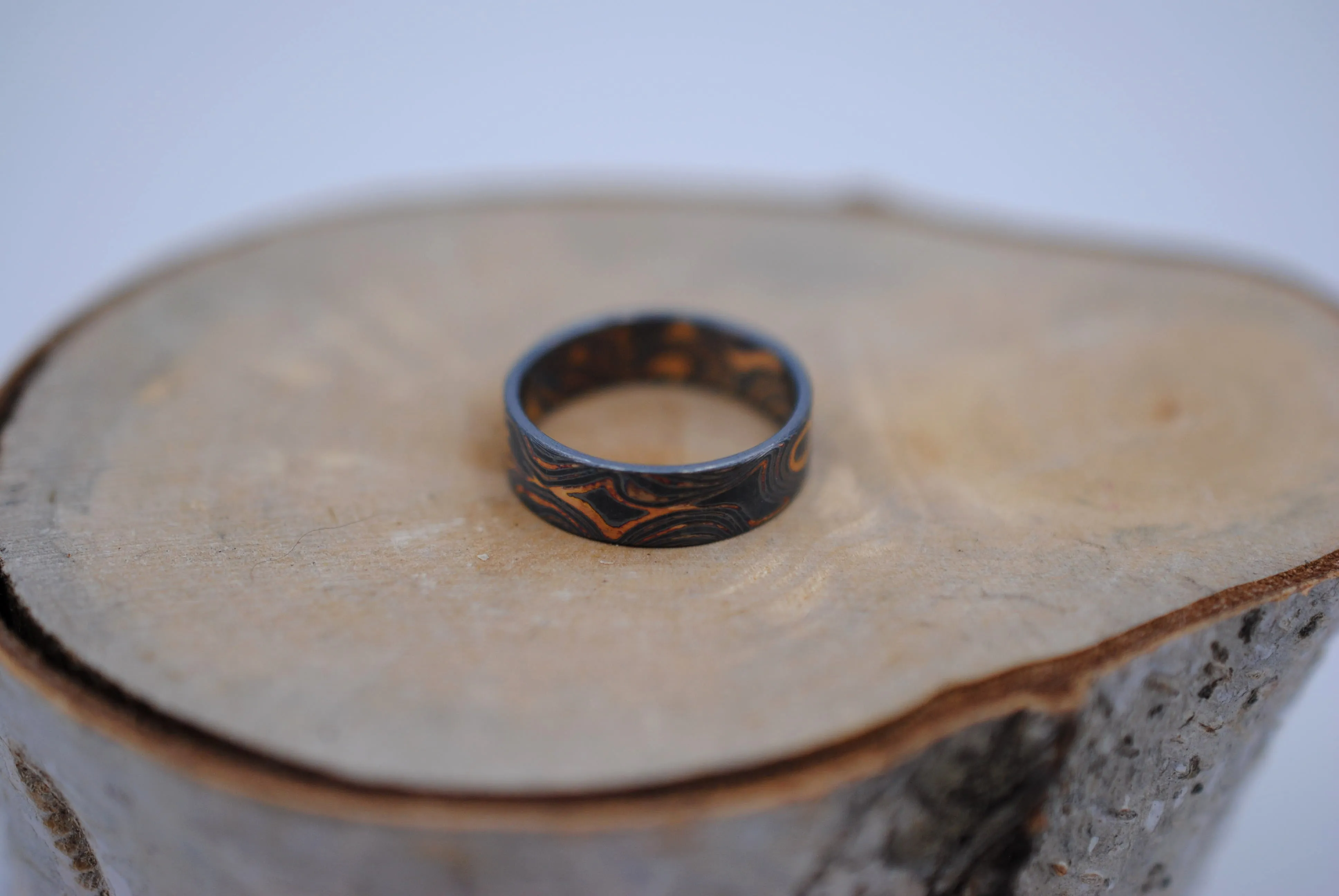 Three Tone Gold Mokume Gane Patina Womens Band