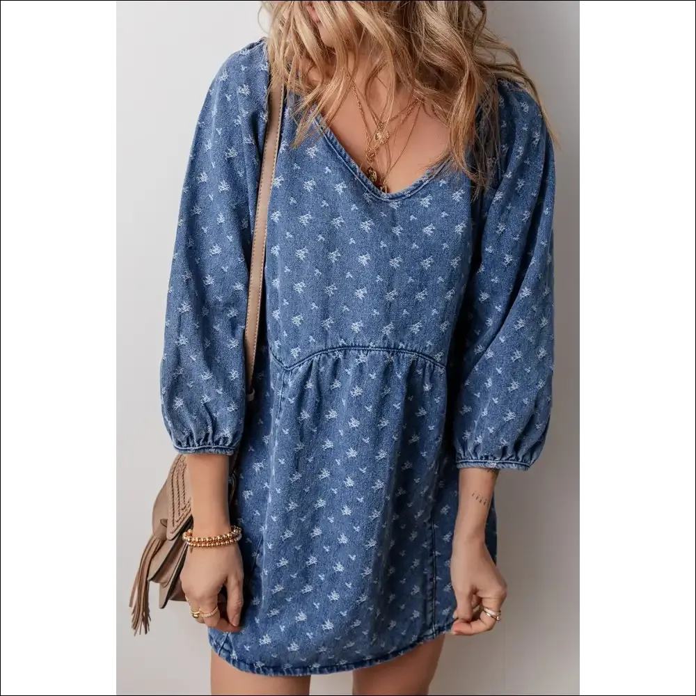 Tied V-Neck Mini Denim Dress