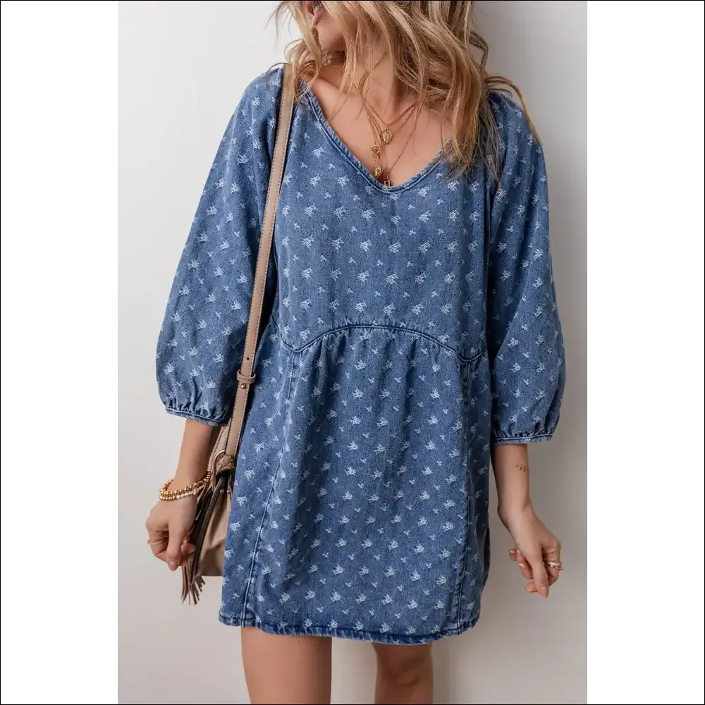 Tied V-Neck Mini Denim Dress