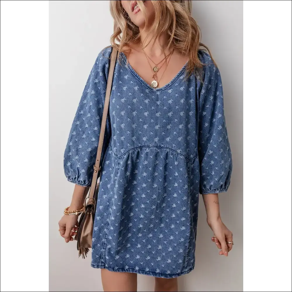 Tied V-Neck Mini Denim Dress
