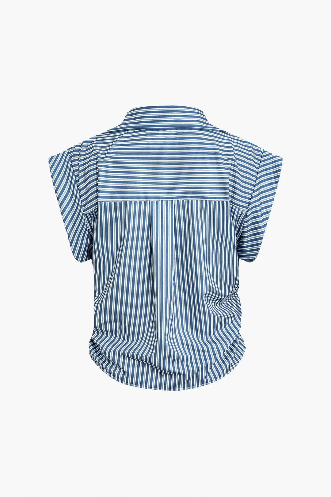 Tisiphone - Chic Stripe Print Woman's Cap Sleeve Button Shirt