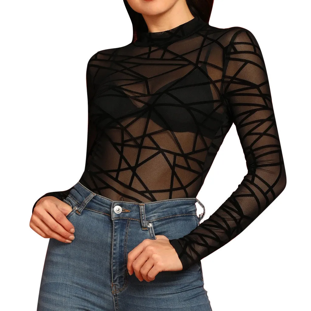 Transparent Mesh Women's Blouse
