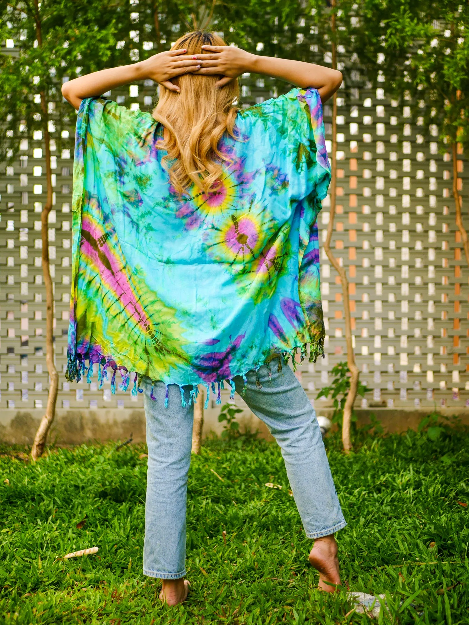 Tropical Tide Poncho Hand Dyed Tunic Kaftan Blouse Oversize Top