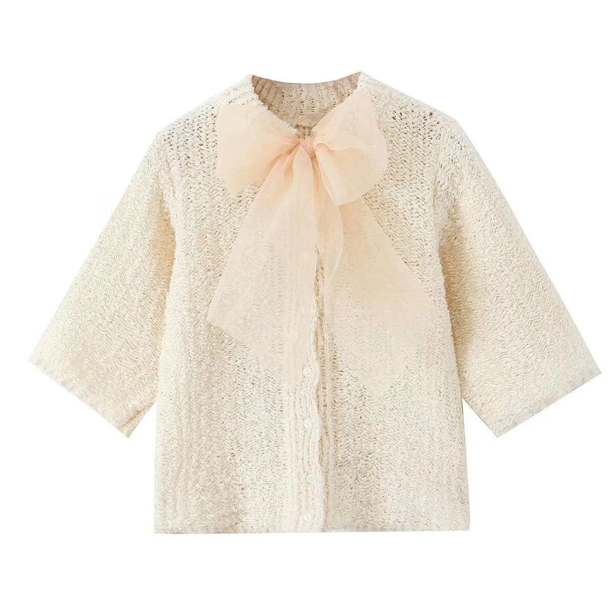 Tulle Bow Short Sleeve Knit Top