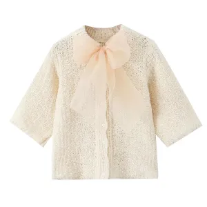 Tulle Bow Short Sleeve Knit Top