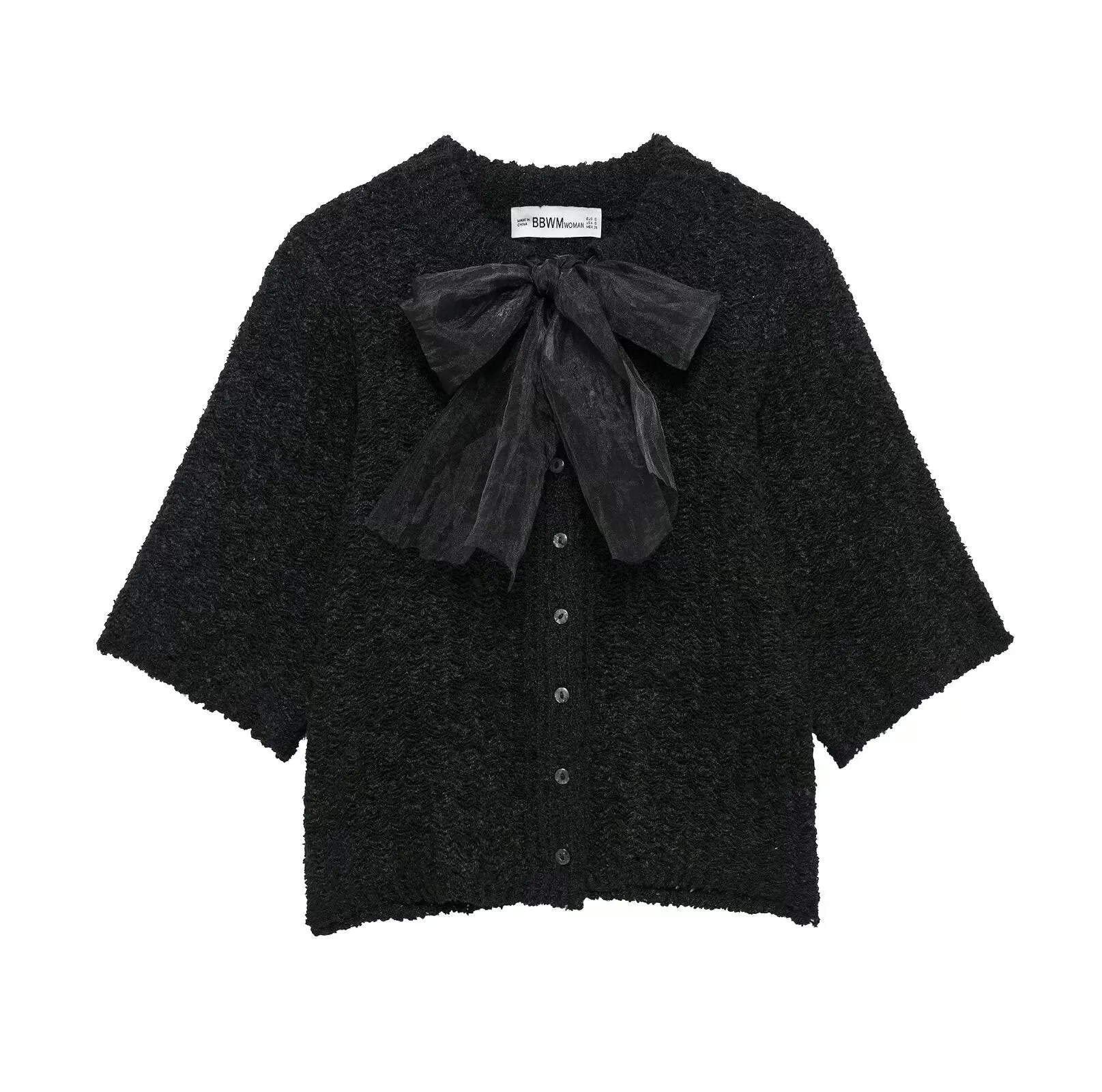 Tulle Bow Short Sleeve Knit Top