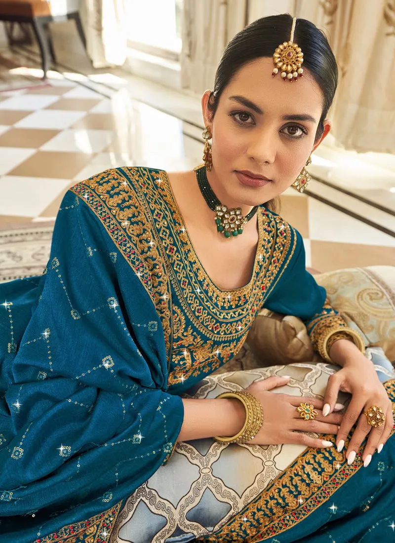 Turquoise Embroidery Designer Salwar Suit