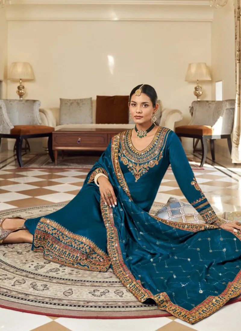 Turquoise Embroidery Designer Salwar Suit