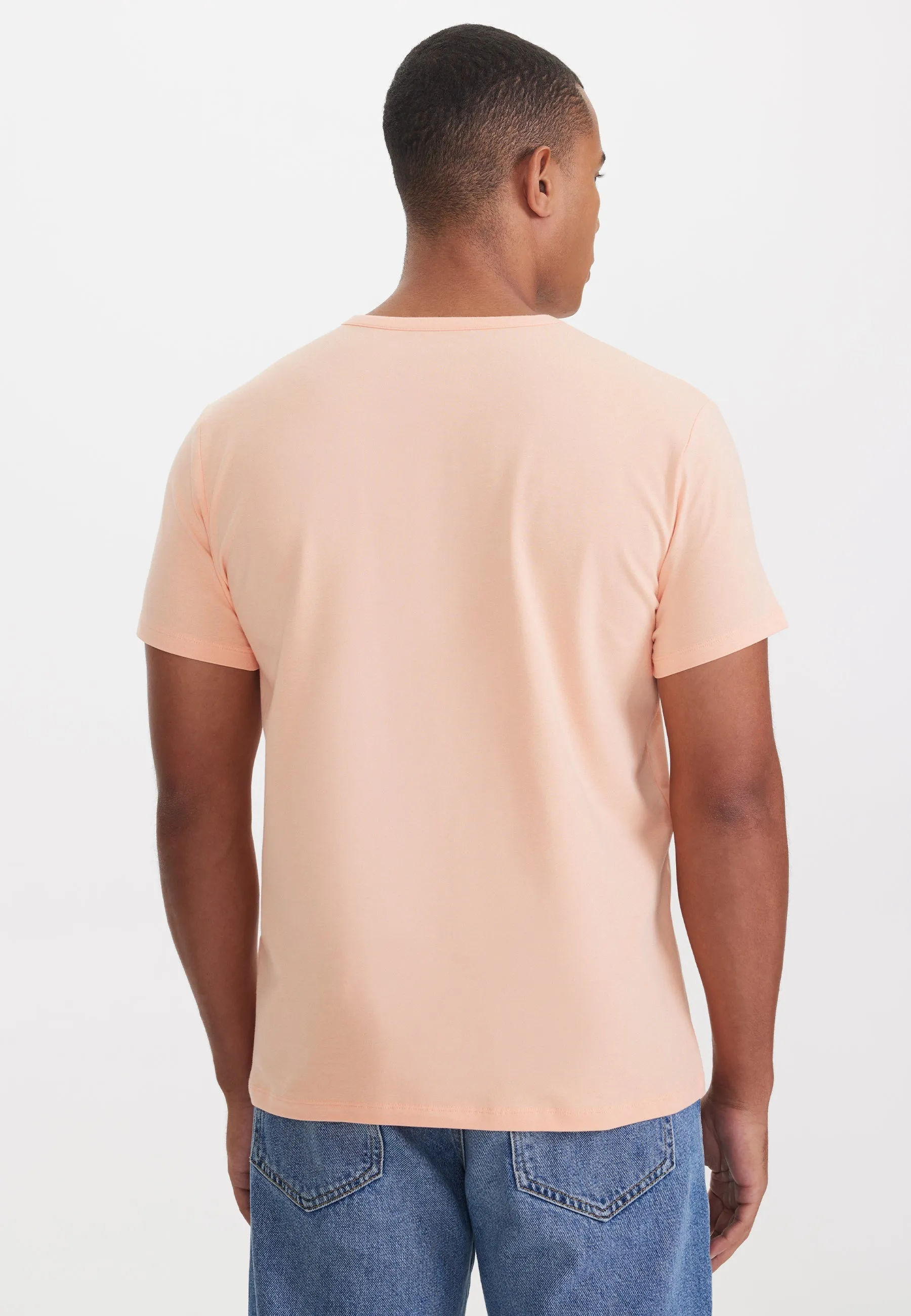 Turuncu V-Yaka Regular Fit Pamuk Elastan Karışımlı Basic Erkek T-Shirt THEO
