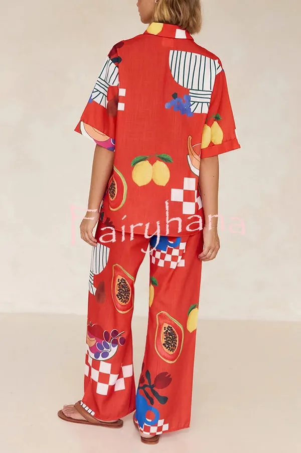 Unique Printed Casual Shirt and Elastic Waist Pants Set