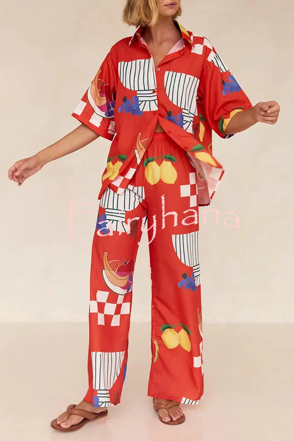 Unique Printed Casual Shirt and Elastic Waist Pants Set