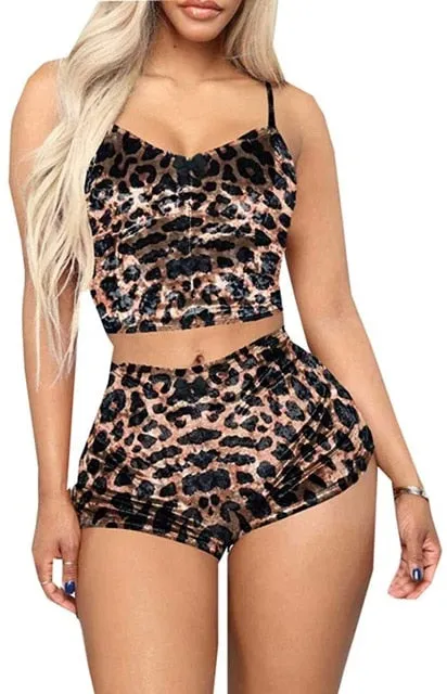 US Fashion Women 2pcs Velvet Sleepwear Sexy Spaghetti Strap Velvet Shorts Pajama Set Ladies Sleepwear female Pajama Party Set