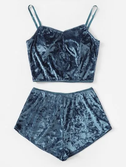 US Fashion Women 2pcs Velvet Sleepwear Sexy Spaghetti Strap Velvet Shorts Pajama Set Ladies Sleepwear female Pajama Party Set