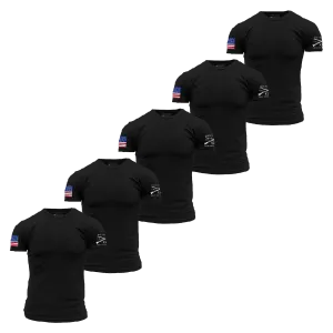 USA Flag Basic T-Shirts - Black - 5 Pack