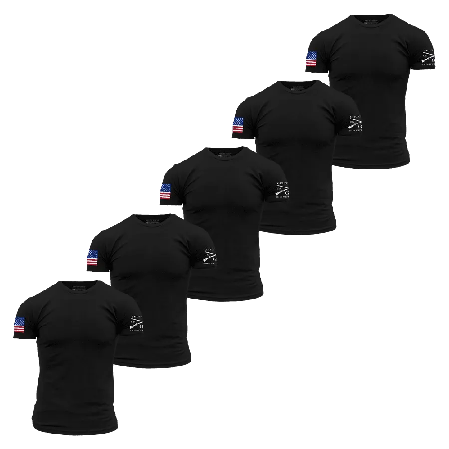 USA Flag Basic T-Shirts - Black - 5 Pack