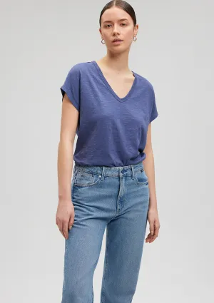 V Neck Blue Basic T-Shirt