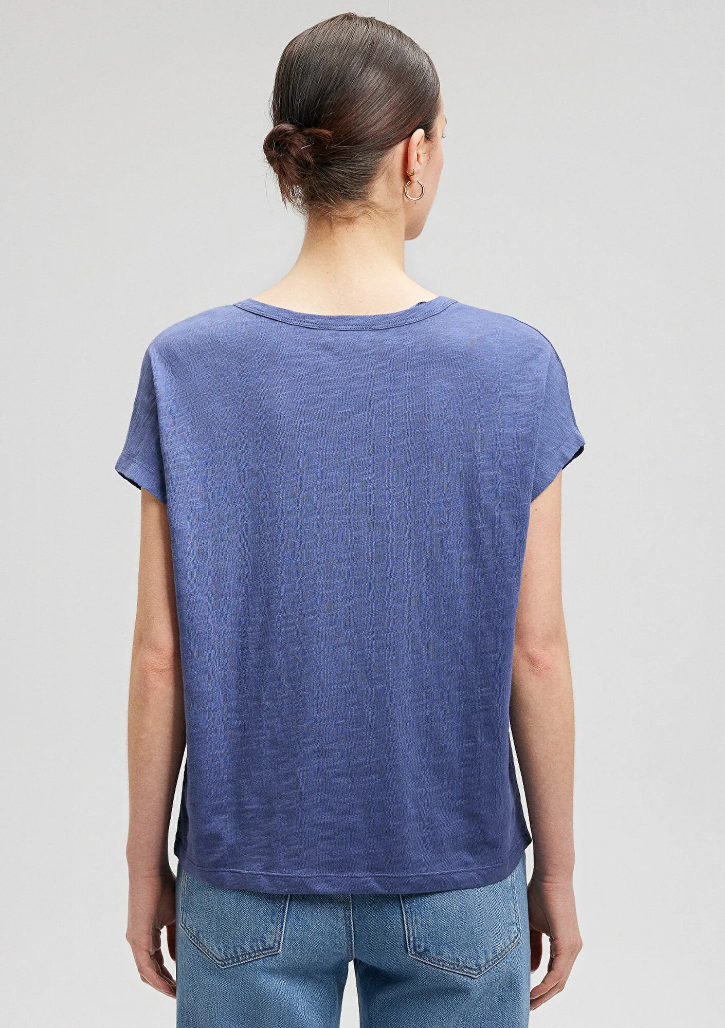 V Neck Blue Basic T-Shirt