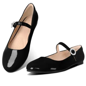 Viapipa Womens Mary Jane Flats Comfortable Strap Flats Casual Ballet Flats Shoes Floral Buckle Round Toe Black Flats Shoes for Women Brown Size8