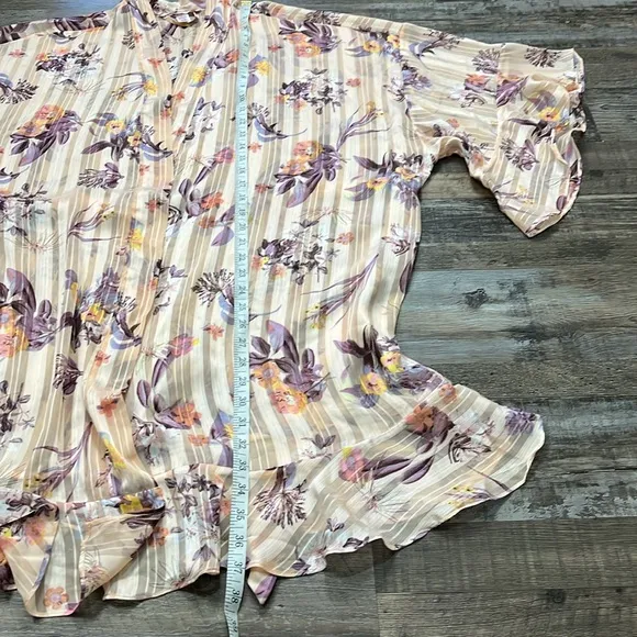 Victorias Secret Peach Floral Ruffle Short Crinkle Kimono Robe Belted Sz XL/XXL