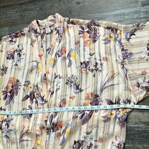 Victorias Secret Peach Floral Ruffle Short Crinkle Kimono Robe Belted Sz XL/XXL