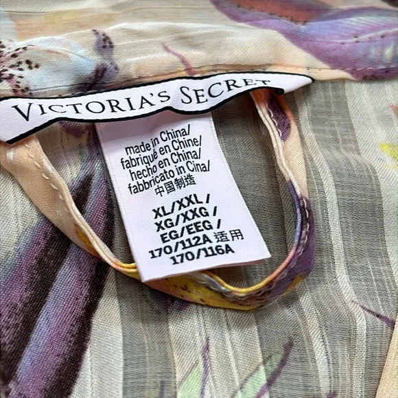 Victorias Secret Peach Floral Ruffle Short Crinkle Kimono Robe Belted Sz XL/XXL