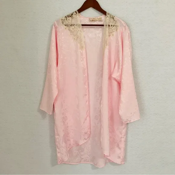 Victoria's Secret Sleepwear Women Medium Pink Ivory Robe NegligeeGold Label Vint