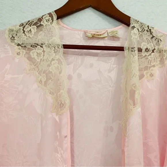 Victoria's Secret Sleepwear Women Medium Pink Ivory Robe NegligeeGold Label Vint