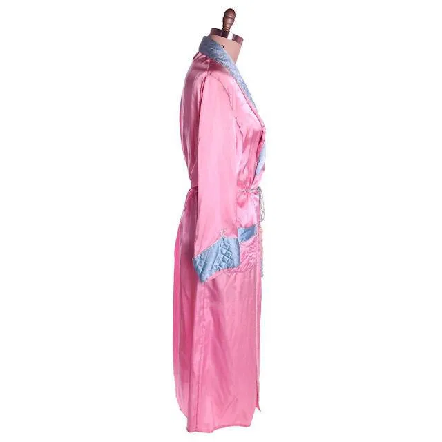 Vintage Ladies Robe Pink /Blue Rayon Satin 1940s Western Style M-L