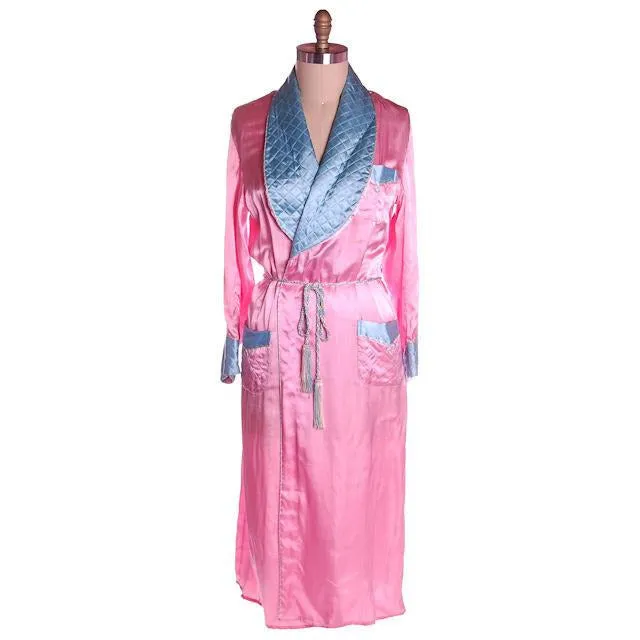 Vintage Ladies Robe Pink /Blue Rayon Satin 1940s Western Style M-L