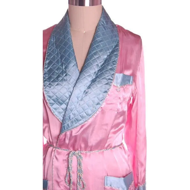 Vintage Ladies Robe Pink /Blue Rayon Satin 1940s Western Style M-L