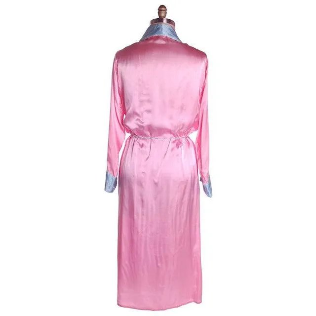 Vintage Ladies Robe Pink /Blue Rayon Satin 1940s Western Style M-L