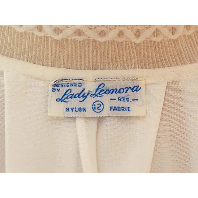 Vintage Peignoir Off White Honeymoon Nylon Lady Leonora 1950s
