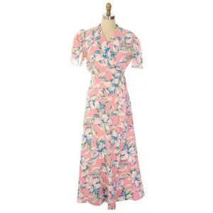 Vintage Pink Hawaiian Hibiscus Flower Robe Seersucker 1940s
