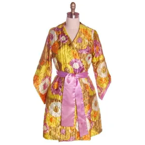 Vintage Quilted Short Robe Floral Satin Sears Brand Never Worn 1960s Medium