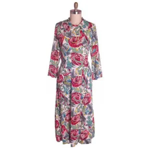 Vintage Seersucker Robe Fantastic Mexican Sombrero Print 1940s Medium