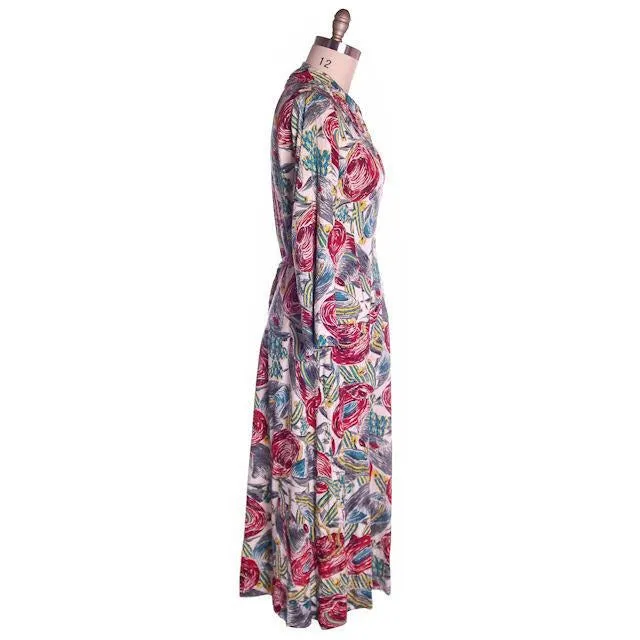 Vintage Seersucker Robe Fantastic Mexican Sombrero Print 1940s Medium