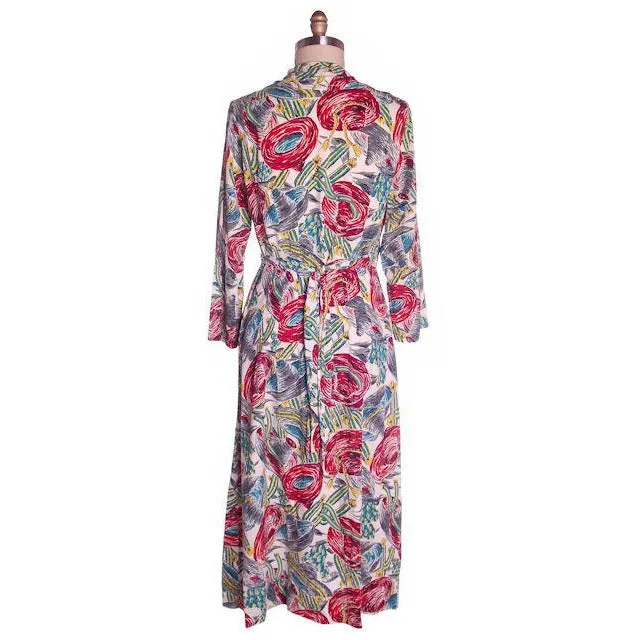 Vintage Seersucker Robe Fantastic Mexican Sombrero Print 1940s Medium
