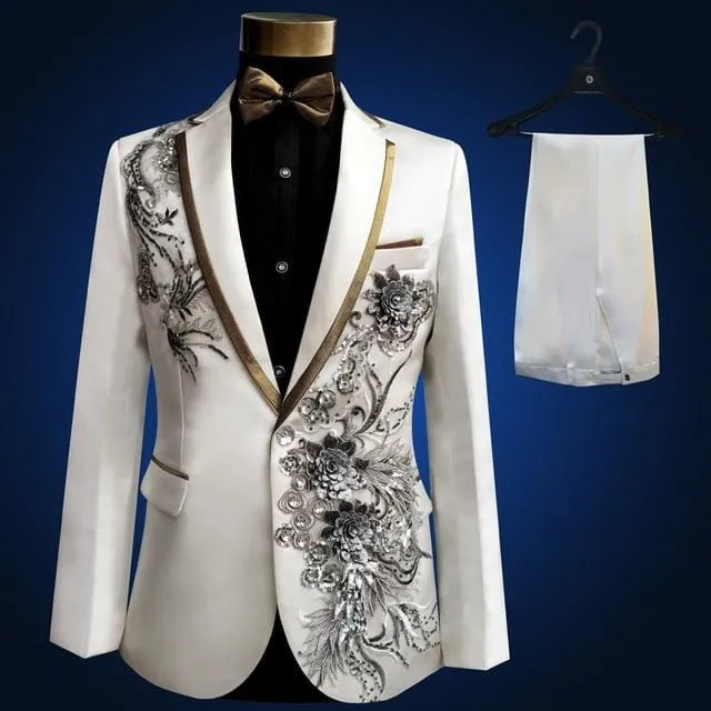 Wedding Sequins Tuxedo Male Singer Blazer Slim Fit