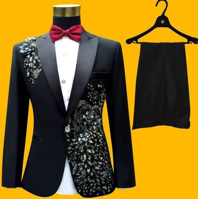 Wedding Sequins Tuxedo Male Singer Blazer Slim Fit