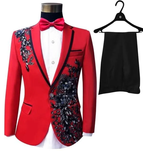 Wedding Sequins Tuxedo Male Singer Blazer Slim Fit