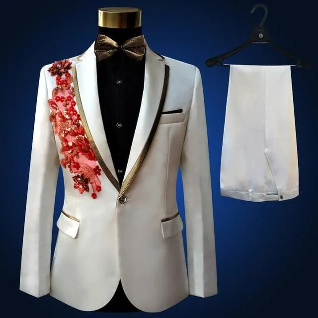 Wedding Sequins Tuxedo Male Singer Blazer Slim Fit