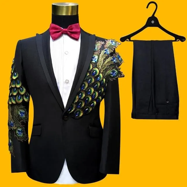 Wedding Sequins Tuxedo Male Singer Blazer Slim Fit