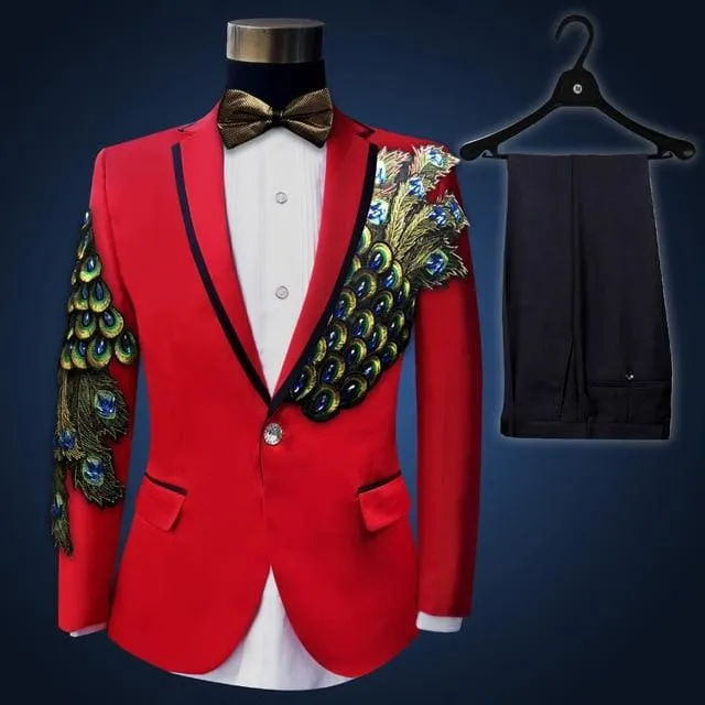 Wedding Sequins Tuxedo Male Singer Blazer Slim Fit