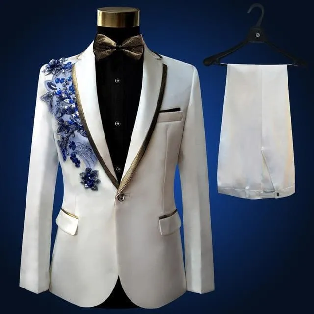 Wedding Sequins Tuxedo Male Singer Blazer Slim Fit