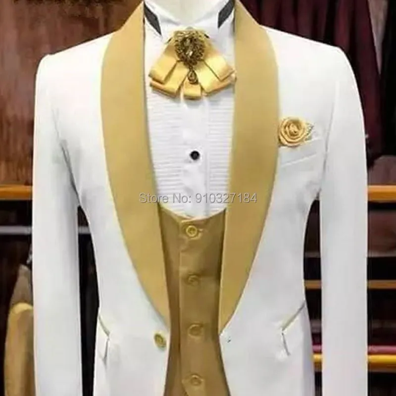 White and Gold Wedding Tuxedo for Groomsmen